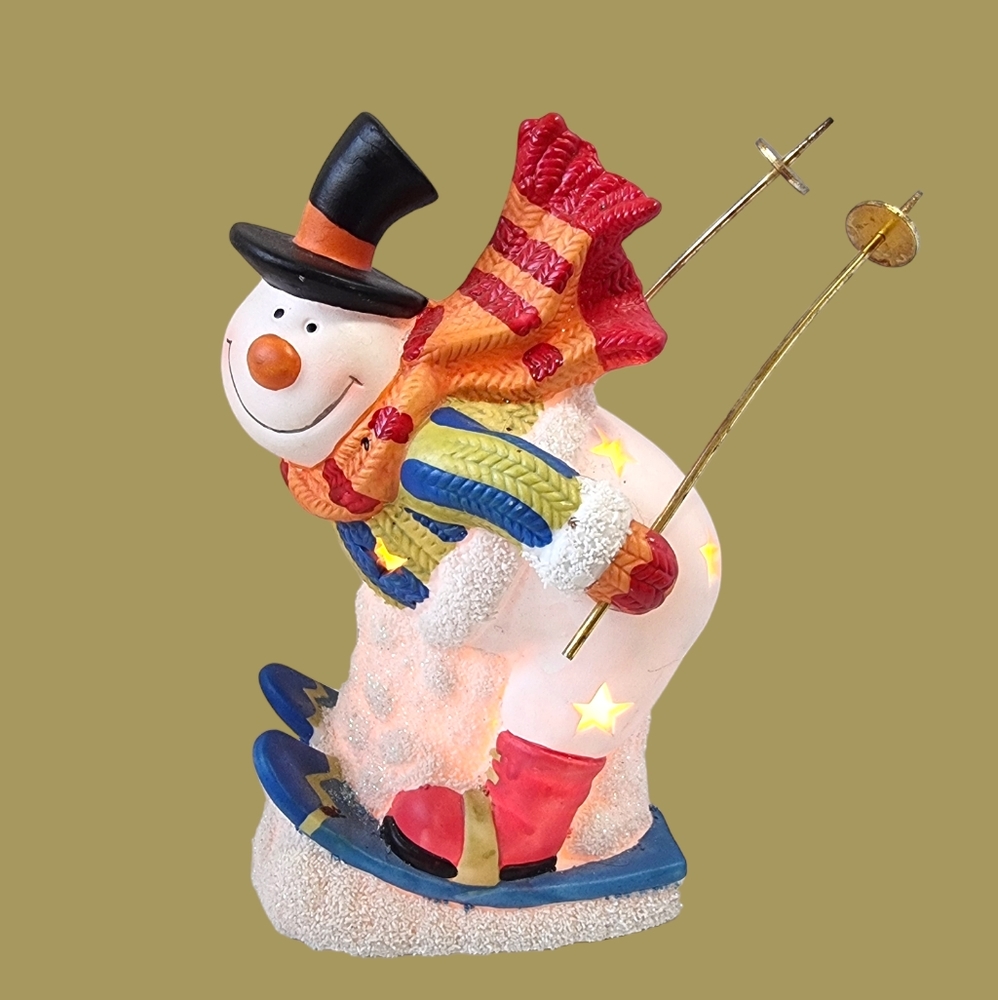 Vtg Frosty The Snowman Skiing Light Up Porcelain Lamp